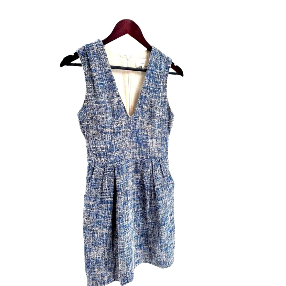 Blue Tweed Sleeveless Dress